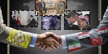 Handshake with map of the world in background